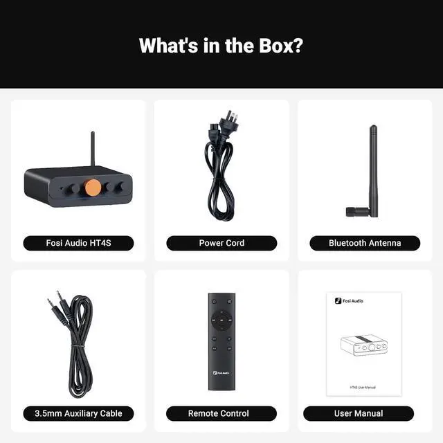 Alt view image 4 of 7 - Fosi Audio HT4S Bluetooth Amplifier for Outdoor Speakers, 4 Channel Power Amp for Home Theater, Outdoor Gathering, 4.1/5.0 Ch Stereo Home Audio Receiver, Supports AUX/Optical Input with Remote Control