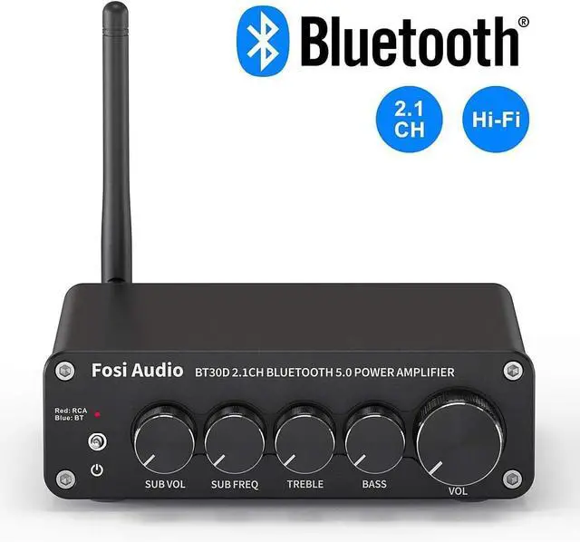 Alt view image 2 of 7 - Fosi Audio BT30D Bluetooth 5.0 Stereo Audio Receiver Amplifier 2.1 Channel Mini Hi-Fi Class D Integrated Amp 50 Watt x2+100 Watt for Home Outdoor Passive Speakers/Subwoofer Powered Subwoofer