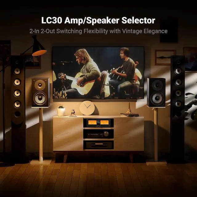 Alt view image 5 of 6 - Fosi Audio LC30 VU Meter Amplifier Speaker Selector Switch Box Audio Visualizer 2 in 2 Out Vintage Switcher for High Power Stereo Class A, B, AB, D, Tube Amps Home Audio Component with Remote Control
