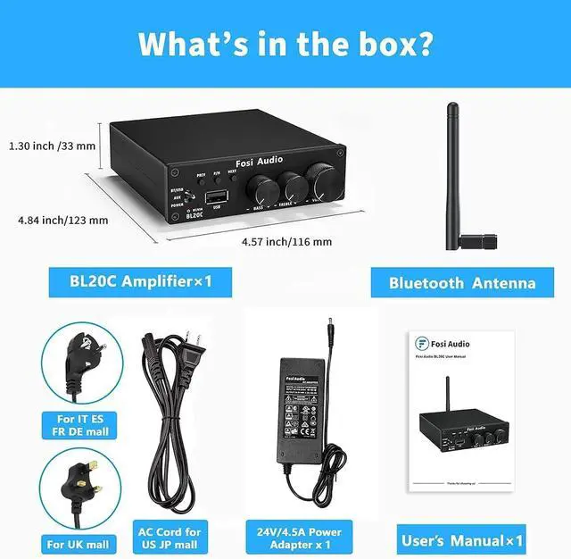Alt view image 3 of 6 - Fosi Audio BL20C Bluetooth 5.0 Stereo Audio Receiver Amplifier 320 Watts 2.1 CH Mini Hi-Fi Class D TDA7498E Integrated Amp U-Disk Player for Home Passive Speakers Powered Subwoofer(with Power Supply)