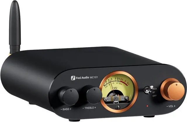 Main image of Fosi Audio MC101 Bluetooth Stereo Amplifier Home Audio Component Mini Amp with VU Meter 2 Channel HiFi Receiver for Passive Speakers with Bass Treble Tone Control Vintage All Aluminum Alloy Build