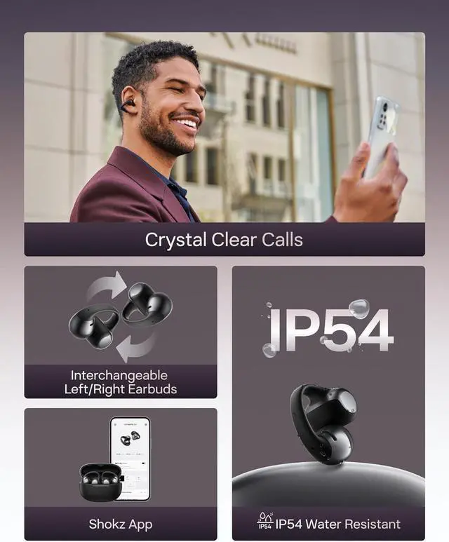Alt view image 4 of 6 - SHOKZ OpenDots ONE - Open-Ear Headphones - Wireless Bluetooth Earbuds with Microphone - Secure, Lightweight, Clip-On Fit - Premium Dolby Audio - Water Resistant - Fast Charging - Up to 40 hrs Playtime