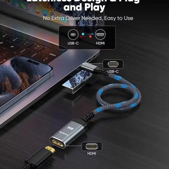 Alt view image 3 of 7 - Type-C to HDMI Cable-HDMI 2.0 Version   0.25M