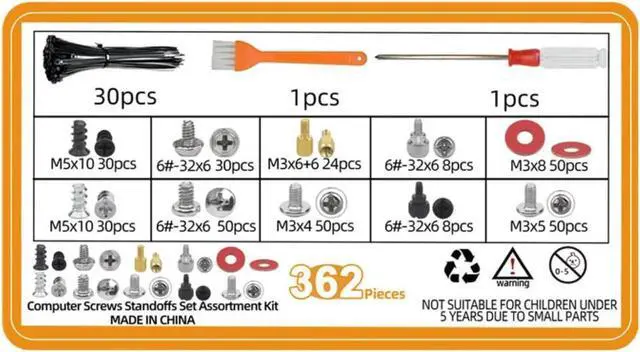 Alt view image 3 of 5 - 362pc Computer Screws Assortment Kit | Motherboard Standoff Risers Screw Set for HDD SSD Hard Drive, Computer Case, Fan, Power Supply, Graphics, CD, Motherboard Screws Kit for DIY & Repair