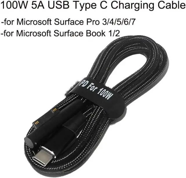 Alt view image 2 of 6 - 100W USB Type C 5A PD Power Supply Charger Adapter Charging Cable for Microsoft Surface Pro 7/6/5/4/3/GO/BOOK Laptop 1/2