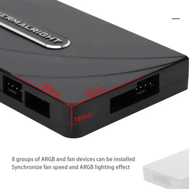 Alt view image 6 of 6 - Thermalright ARGB Fan HUB Controller Support 8 Groups of Fans, 8-Port 4 Pin PC Fan Controller, 5V-3Pin ARGB Fan Hub, Strong Paste+Magnetic Suction (12V 4-pin RGB is not Supported)