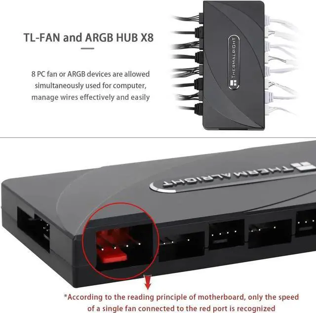 Alt view image 5 of 6 - Thermalright ARGB Fan HUB Controller Support 8 Groups of Fans, 8-Port 4 Pin PC Fan Controller, 5V-3Pin ARGB Fan Hub, Strong Paste+Magnetic Suction (12V 4-pin RGB is not Supported)