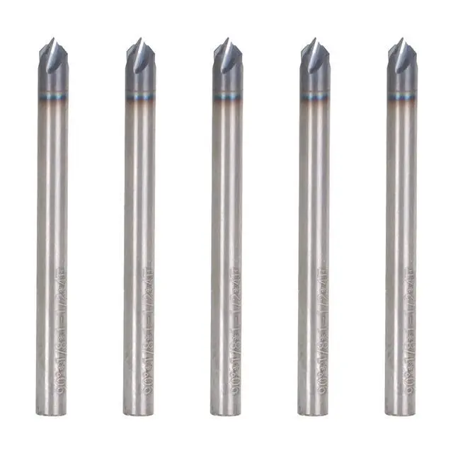 Main image of findmall 5Pcs 1/8 Inch Helix Carbide End Mill Tialn Coated 4 Flute 90 Degree Chamfer Angle Fit for Aluminum Cut Non-Ferrous Metal Upcut CNC Spiral Router Bit