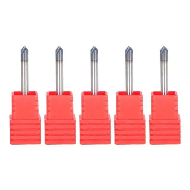 Alt view image 5 of 6 - findmall 5Pcs 1/8 Inch Helix Carbide End Mill Tialn Coated 4 Flute 90 Degree Chamfer Angle Fit for Aluminum Cut Non-Ferrous Metal Upcut CNC Spiral Router Bit