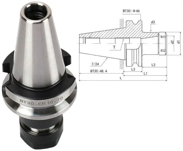 Alt view image 6 of 6 - 4 Pcs Collet Chuck Tool Holder BT30 ER16 2.76" W. 70MM Gage Length