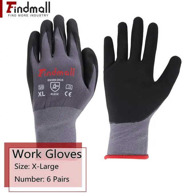 Alt view image 2 of 7 - findmall 6 Pairs X-large Work Gloves Seamless Knit Glove Gardening Gloves Women Men Fit for Warehousing and Logistics, Construction Sites, Horticultural Planting