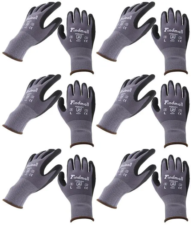 Main image of findmall 6 Pairs Large Work Gloves Seamless Knit Glove Gardening Gloves Women Men Fit for Warehousing and Logistics, Construction Sites, Horticultural Planting