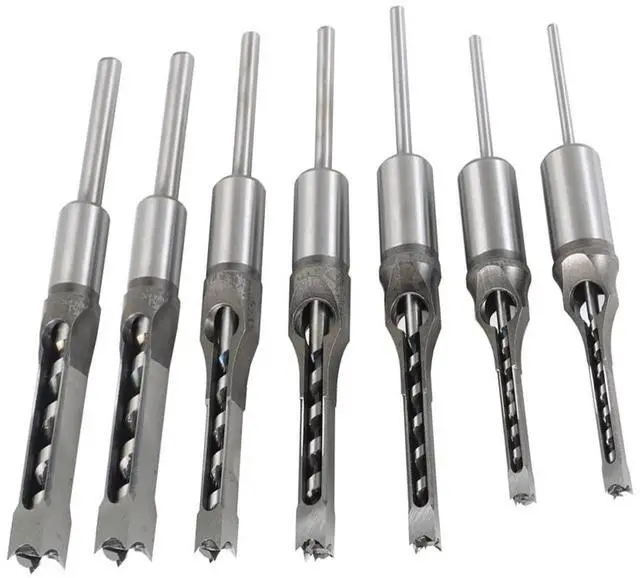 Main image of findmall 7Pcs Square Hole Drill Bit Set HSS Square Hole Saw Mortise Chisel Drill Bit Tools 6/25, 1/4, 5/16, 3/8, 2/5, 1/2, 9/16 Inch Fit for Mortising Machines Drill