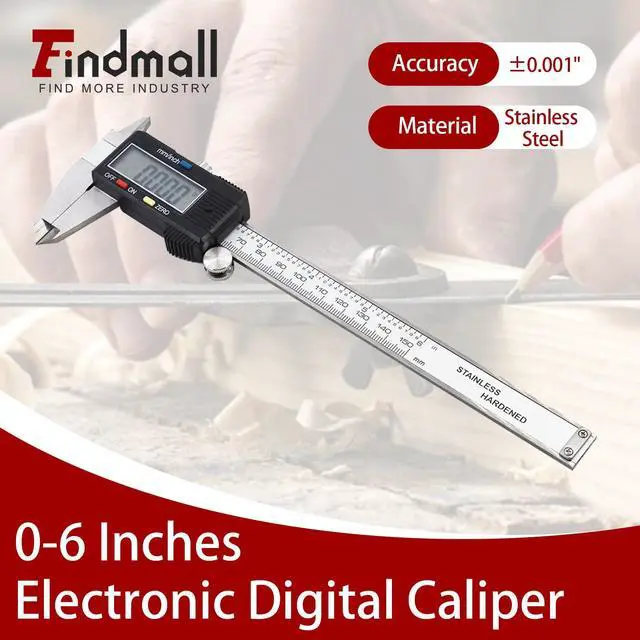 Alt view image 2 of 7 - findmall Electronic Digital Caliper Stainless Steel Body with Large LCD Screen 0-6 Inches Inch/Millimeter