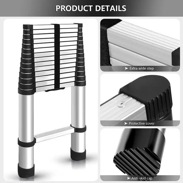 Alt view image 3 of 6 - findmall 14.5FT / 4.4M Aluminum Telescopic Ladder Folding Step Inward Sliding Retraction Extension Multi-Use Non-Slip Collapsible Ladder Telescoping Ladders
