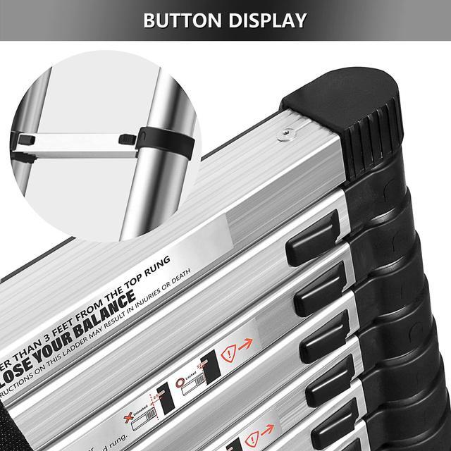 Alt view image 3 of 6 - findmall 12.5FT / 3.8M Aluminum Telescopic Ladder Folding Step Inward Sliding Retraction Extension Multi-Use Non-Slip Collapsible