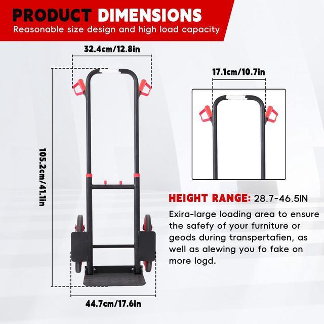 Alt view image 2 of 7 - 330LB Heavy-Duty Folding Stair Climbing Cart with Silent Wheels and Telescoping Handle, Upgraded Climber Dolly with Elastic Rope for Moving, Office Supplies, Luggage Transport