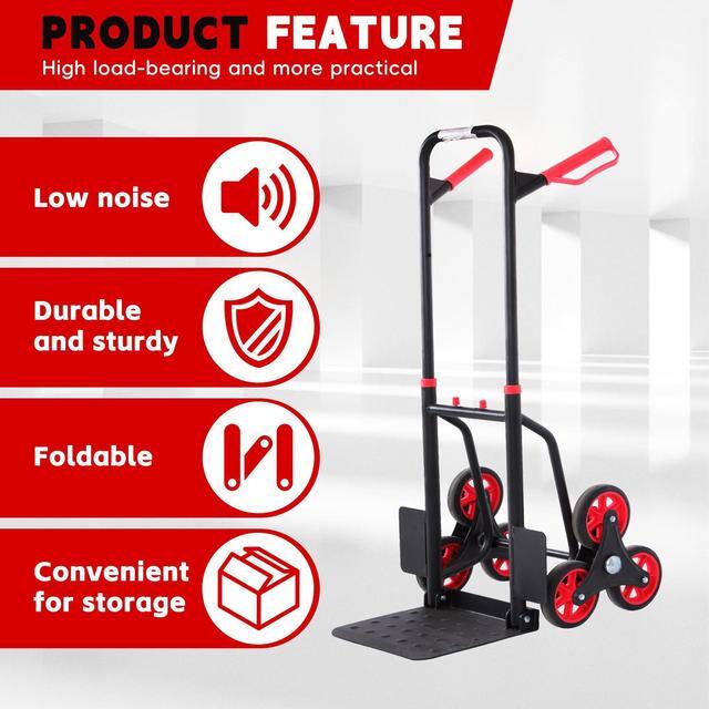Alt view image 3 of 7 - 330LB Heavy-Duty Folding Stair Climbing Cart with Silent Wheels and Telescoping Handle, Upgraded Climber Dolly with Elastic Rope for Moving, Office Supplies, Luggage Transport