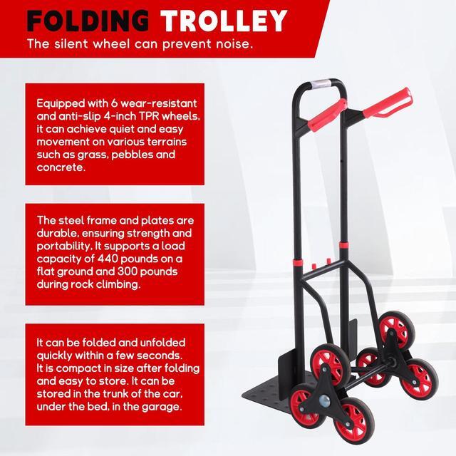 Alt view image 4 of 7 - 330LB Heavy-Duty Folding Stair Climbing Cart with Silent Wheels and Telescoping Handle, Upgraded Climber Dolly with Elastic Rope for Moving, Office Supplies, Luggage Transport