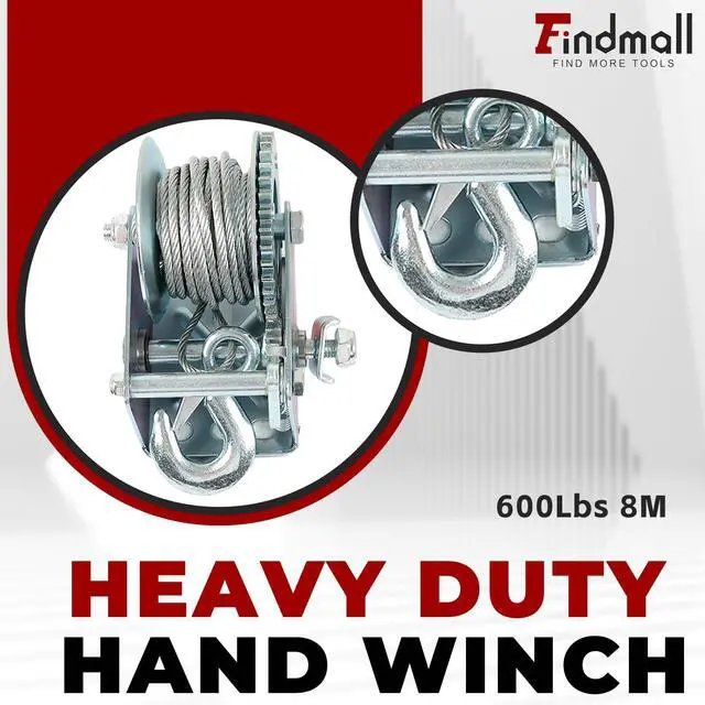Alt view image 3 of 7 - findmall Heavy Duty Hand Winch 600Lbs Hand Crank Strap Gear with 8m Steel Wire Manual Operated Two-Way Ratchet Boat Trailer Marine for Loading Boats Personal Watercraft and Lawn Equipment