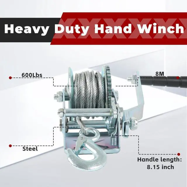 Alt view image 4 of 7 - findmall Heavy Duty Hand Winch 600Lbs Hand Crank Strap Gear with 8m Steel Wire Manual Operated Two-Way Ratchet Boat Trailer Marine for Loading Boats Personal Watercraft and Lawn Equipment