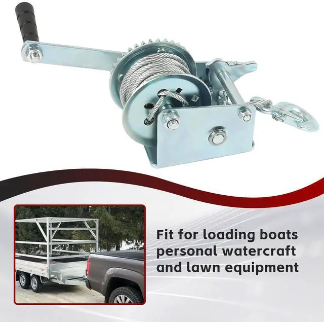 Alt view image 6 of 7 - findmall Heavy Duty Hand Winch 600Lbs Hand Crank Strap Gear with 8m Steel Wire Manual Operated Two-Way Ratchet Boat Trailer Marine for Loading Boats Personal Watercraft and Lawn Equipment