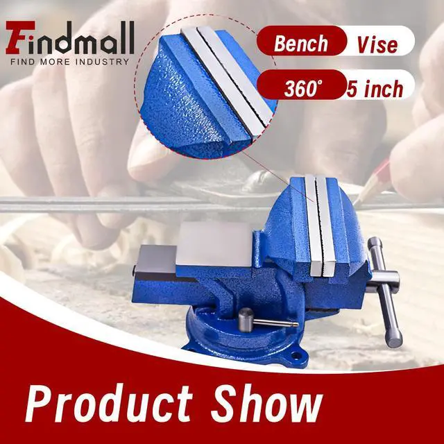 Alt view image 2 of 7 - findmall 5" Bench Vise with Anvil 360° Swivel Locking Base Table Top Clamp Heavy Duty Vice Swivel Base Bench