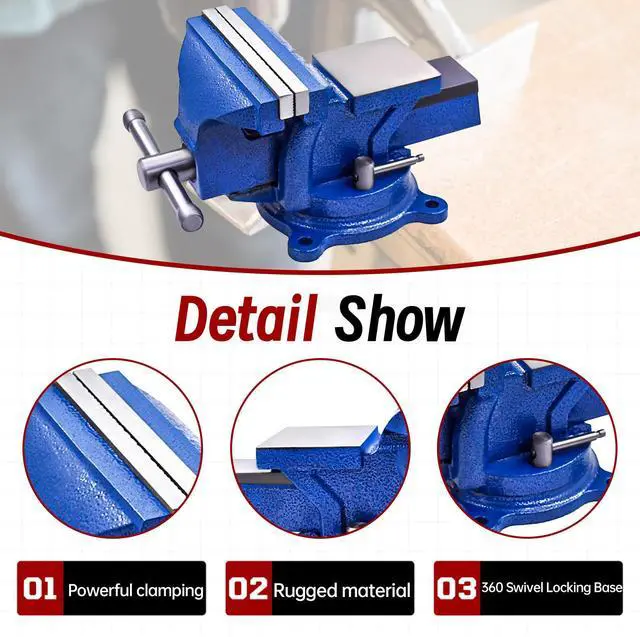 Alt view image 4 of 7 - findmall 5" Bench Vise with Anvil 360° Swivel Locking Base Table Top Clamp Heavy Duty Vice Swivel Base Bench