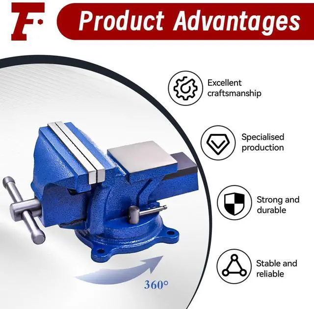 Alt view image 5 of 7 - findmall 5" Bench Vise with Anvil 360° Swivel Locking Base Table Top Clamp Heavy Duty Vice Swivel Base Bench