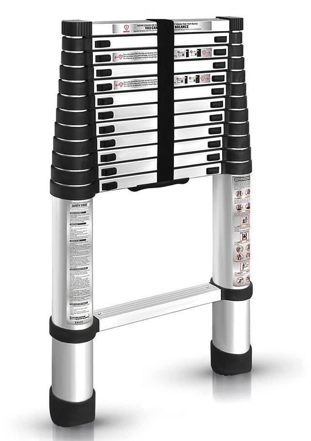 Main image of findmall 12.5FT / 3.8M Aluminum Telescopic Ladder Folding Step Inward Sliding Retraction Extension Multi-Use Non-Slip Collapsible