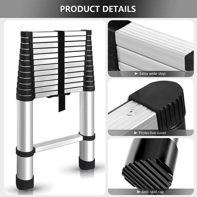 Alt view image 4 of 6 - findmall 12.5FT / 3.8M Aluminum Telescopic Ladder Folding Step Inward Sliding Retraction Extension Multi-Use Non-Slip Collapsible
