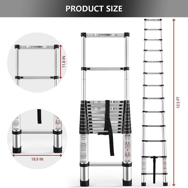 Alt view image 2 of 6 - findmall 12.5FT / 3.8M Aluminum Telescopic Ladder Folding Step Inward Sliding Retraction Extension Multi-Use Non-Slip Collapsible