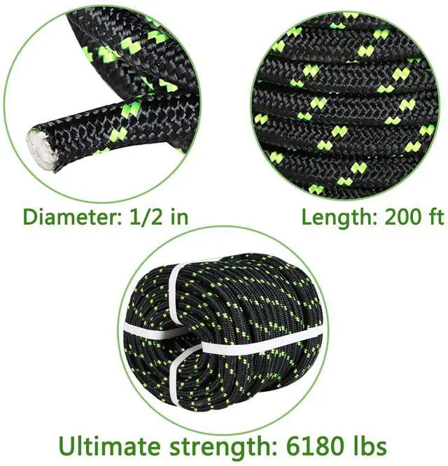 Alt view image 2 of 5 - findmall 1/2 Inch Polyester Rope Double Braid Pulling Ropes for Swing Tree Work Black 200 Feet