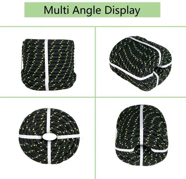 Alt view image 3 of 5 - findmall 1/2 Inch Polyester Rope Double Braid Pulling Ropes for Swing Tree Work Black 200 Feet