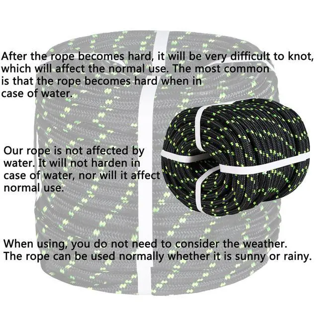 Alt view image 5 of 5 - findmall 1/2 Inch Polyester Rope Double Braid Pulling Ropes for Swing Tree Work Black 200 Feet