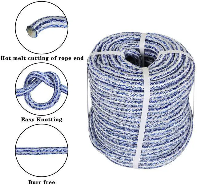 Alt view image 2 of 6 - findmall 3/4 Inch 100 Feet 24 Strands Braided Line Tree Felling Rope High Strength Polyester Pulling String for Swing Camping Bundling Blue White