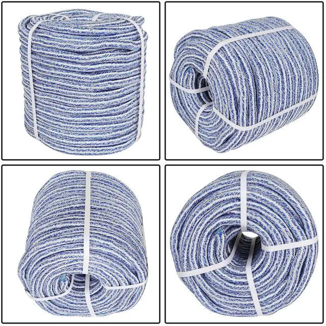 Alt view image 3 of 6 - findmall 3/4 Inch 100 Feet 24 Strands Braided Line Tree Felling Rope High Strength Polyester Pulling String for Swing Camping Bundling Blue White