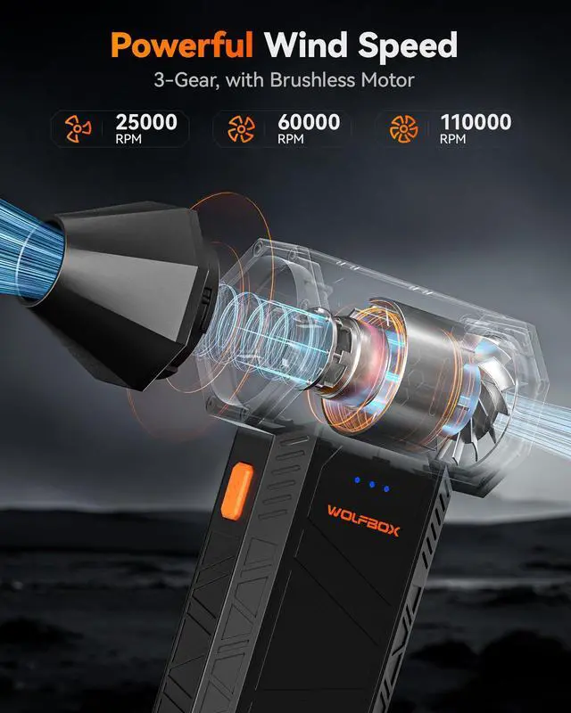 Alt view image 2 of 5 - WOLFBOX MF50 Electric Air Duster 12000mAh&150PSI Tire Inflator Portable Air Compressor