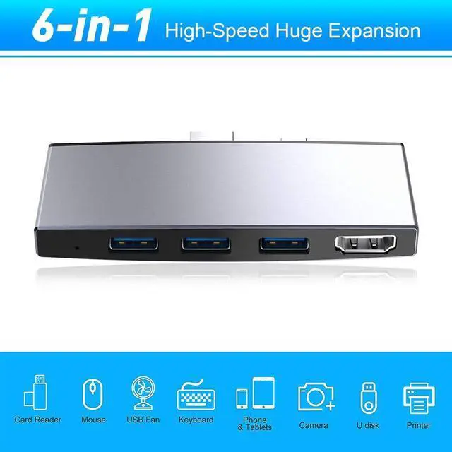 Alt view image 2 of 5 - Surface Pro Docking Station for Surface Pro 6 Pro 5 Pro 4 with HDMI Adapter 4K,3 USB 3.0 Ports(5Gps),Build-in SD/TF(Micro SD) Card Reader Slot 6 in 1 Surface Pro Adapter for Surface Pro 6/5/4