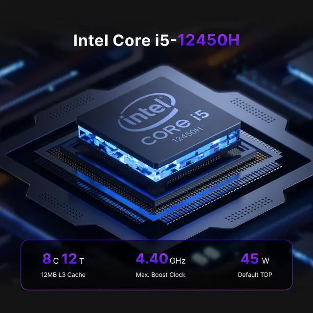 Alt view image 4 of 5 - BOSGAME Mini PC Intel Core i5 12450H(8C/12T, up 4.4GHz), 16GB DDR4 RAM 512GB PCIe SSD, Mini Desktop Computer Dual LAN,USB3.2,WiFi6E,4K Triple Display