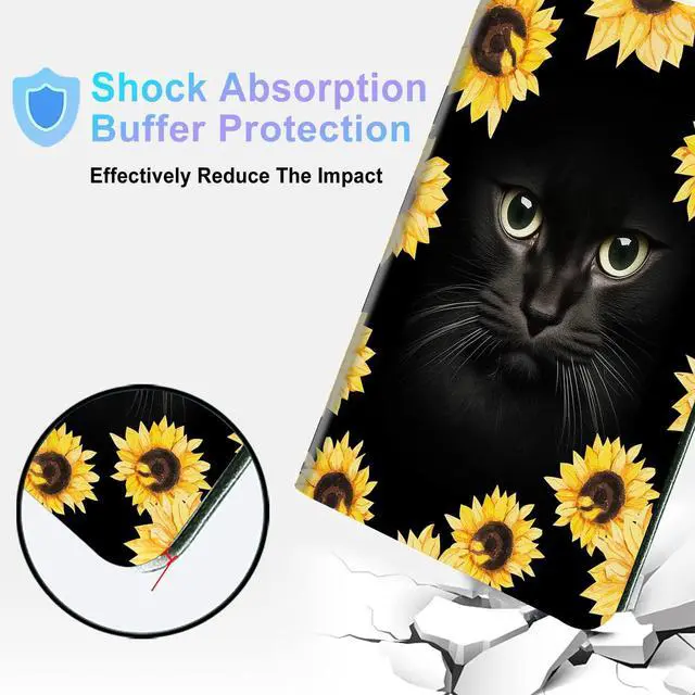 Alt view image 5 of 5 - Case for All-New Fire HD 10 Tablet (7th/9th Generation,2017/2019 Release),with Adjustable Stand & Auto Wake/Sleep Feature Smart Protect Cover for Fire HD 10.1 inch - Sunflower and Black Cat