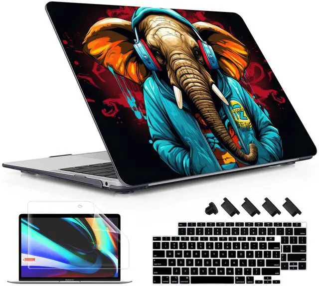 Main image of Lepeoac for MacBook Air 13 Inch Case 2020-2018 (A2337 M1 A2179 A1932), Shockproof Hard Shell Cover with Screen Protector, for Retina Display & Touch ID-Full Protection for MacBook Air, Elephant Hoodie