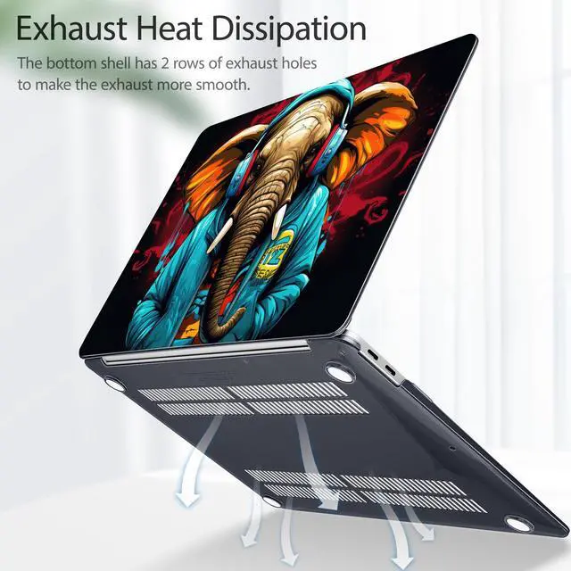 Alt view image 5 of 5 - Lepeoac for MacBook Air 13 Inch Case 2020-2018 (A2337 M1 A2179 A1932), Shockproof Hard Shell Cover with Screen Protector, for Retina Display & Touch ID-Full Protection for MacBook Air, Elephant Hoodie