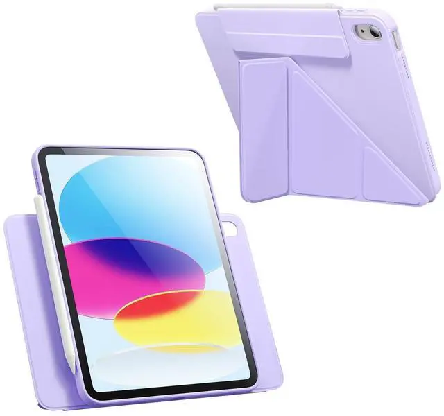 Main image of New Magnetic Rotating Detachable iPad Case for 11th Generation 11 Inch (2025) & 10th Gen 10.9" (2022), Adjustable Smart Stand (Portrait/Landscape/Raised), with Pencil Holder, Auto Wake/Sleep - Purple