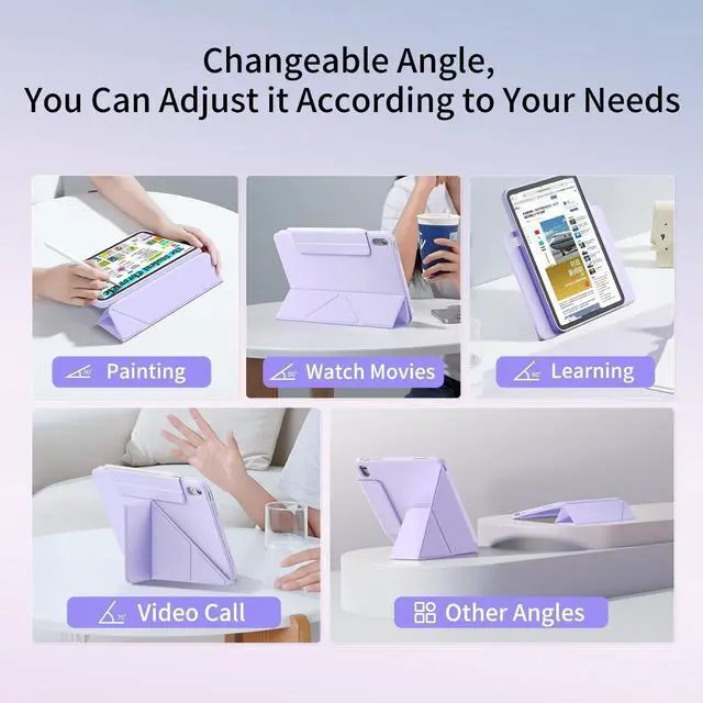 Alt view image 3 of 5 - New Magnetic Rotating Detachable iPad Case for 11th Generation 11 Inch (2025) & 10th Gen 10.9" (2022), Adjustable Smart Stand (Portrait/Landscape/Raised), with Pencil Holder, Auto Wake/Sleep - Purple