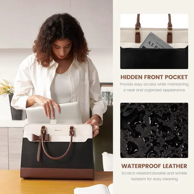 Alt view image 5 of 5 - LOVEVOOK Laptop Tote Bag for Women,Leather Work Bag, Waterproof Business Teacher Bag,Large Computer Handbag Purse Briefcase,Office Gifts for Women