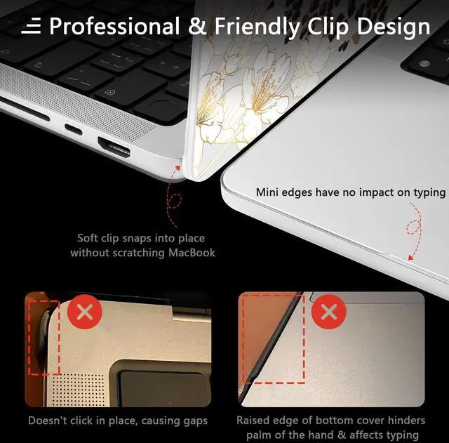 Alt view image 5 of 5 - MEEgoodo for M4 MacBook Pro 14 inch Case 2024 2023 2021, Matte & Flexible Case Fit Model A3112/A3401/A3185/A2918/A2992/A2779/A2442 M3 M2 M1 Pro/Max, Golden Gradient Cherry