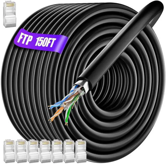 Main image of MEIPEK Cat 6 Outdoor Ethernet Cable 150ft (8 RJ45), Cat 6 Shielded Ethernet Cable Bulk, Heavy Duty 23 AWG, Direct Burial, Waterproof, UV Resistant, Internet Network Cable for Router Gaming, CCA