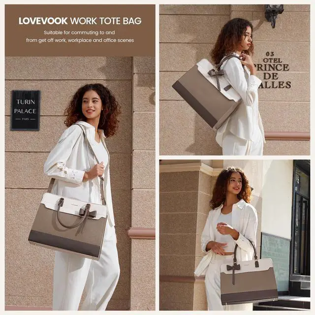 Alt view image 2 of 5 - LOVEVOOK Laptop Tote Bag for Women,Leather Work Bag, Waterproof Business Teacher Bag,Large Computer Handbag Purse Briefcase,Office Gifts for Women