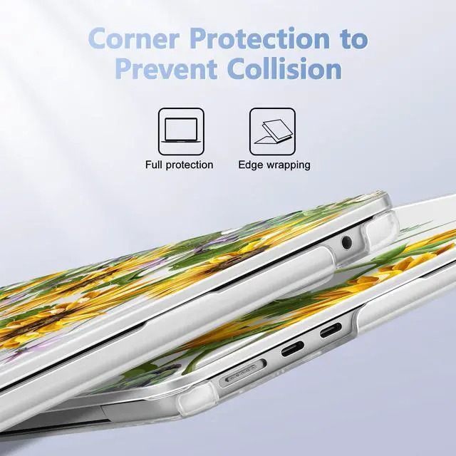 Alt view image 4 of 5 - Lepeoac Case for MacBook Air 15 Inch 2025 2024 2023 Release M4 A3241 M3 A3114 M2 A2941, Hard Shell with Screen Protector & Keyboard Cover, Compatible with Touch ID, Sunflowers